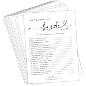 Your Main Event Prints Bridal Shower Games Who Knows The Bride Best, Fun Activities for Weddings, Bridal Showers and Bachelorette Parties (White)