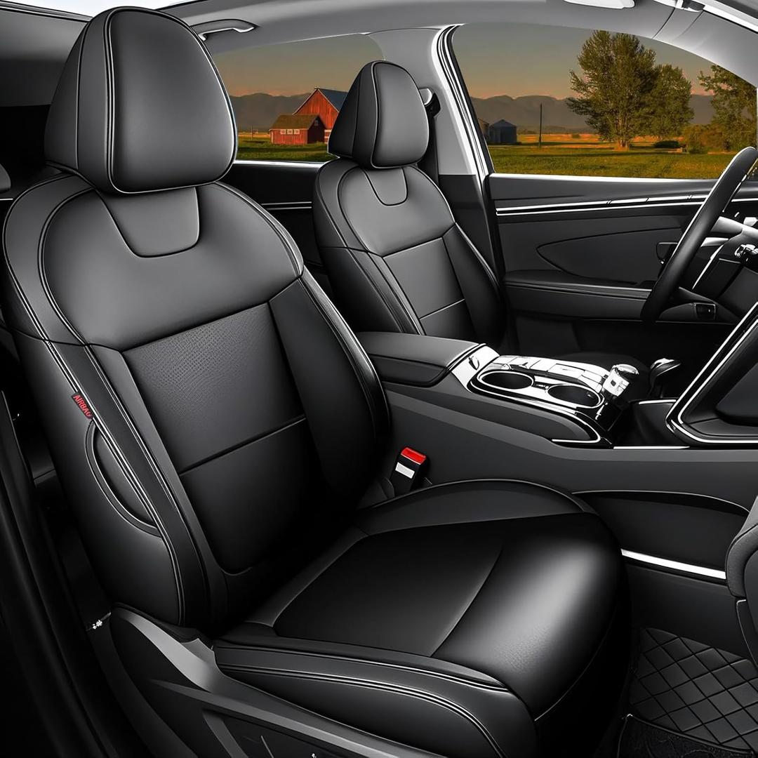 HKZ Tucson Car Seat Covers Custom Fit for 2022 2023 2024 2025 Hyundai Tucson Hybrid & PHEV (Blue,SEL,Limited),5-Seats Full Set,Leather Seat Protector(Black)