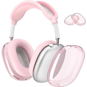 Airpods Max Case Cover for AirPods Max Headphones, Clear Soft TPU Ear Cover/Ear Pad Cover for AirPod Max (2024/2020),Transparent Accessories for Apple AirPods Max, USB-C Pink