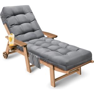 Outdoor Lounge Chair Cushion, Waterproof Chaise Lounge Cushions Replacement for Outdoor Furniture Thickened 71 x 22 x 4.7 Inches Non-Slip Patio Pool Lounge Chair Cushions with Ties (Grey)