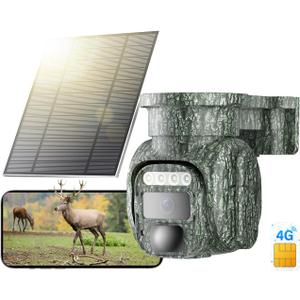KKB 4G LTE Cellular Trail Camera Solar Wireless Outdoor, No WiFi Security Camera Built-in VSIM Card, Pan Tilt 355View, 2K HD Solution, Full Color Night Vision, IP65 Waterproof Cameras for Wildlife