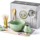Matcha Whisk Set - 8PCS Japanese Tea Set Includes Matcha Bowl, Bamboo Whisk with Ceramic Holder, Bamboo Scoop, stainless steel sifter, tea towel, handle scoop,Matcha Kit for Ceremony(Green/8PC)