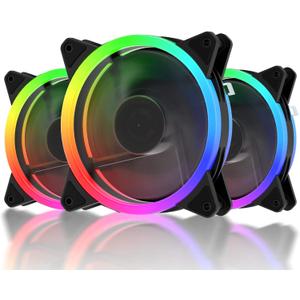 upHere 120mm RGB Case Fan Fan,Quiet Edition High Airflow LED Case Fan for PC Cases-3 Pack,RGB123-3