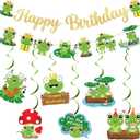 Frog Birthday Banner Gold Glitter with Garland Hanging Swirls, Frog Birthday Party Decorations for Princess Prince Baby Shower Party Decor