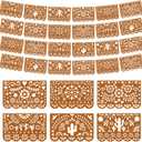 Tiamon 4 Pack Mexican Party Decorations Plastic Papel Picado Banner Garland Waterproof Cielito Lindo Decor for Baby Shower Day of The Dead Wedding Cinco De Mayo Outdoor Decor (Dark Brown)