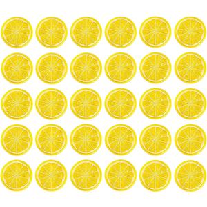 30 Pieces Plastic Simulation Lemon Slices Artificial Fruit Mini Small Model Party Kitchen Wedding Decoration Slices Decorative Fake Fruit (Yellow)