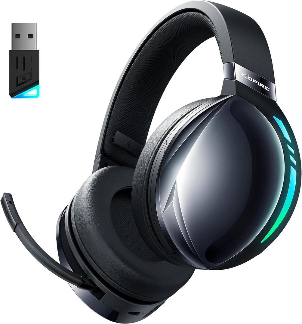 UG-06 Wireless Gaming Headset, 2.4GHz Bluetooth Gaming Headphones with Noise Cancelling Microphone, 3D Stereo Sound, 65Hr Battery Life Headset for PS5, PS4, PC, Switch, Mac, RGB Light, Black