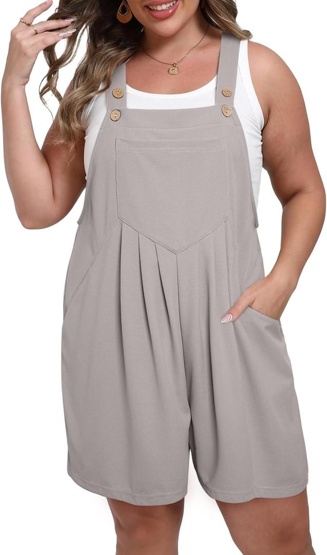 Eytino Plus Size Jumpsuits for Women Adjustable Straps Sleeveless Romper Casual Short Overall Outfit,4X Light Grey