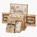 Poyilooo Jewelry Box Organizer, Solid Wood Jewelry Boxes fow Women with Mirror, Double Layer Jewelry Organizer Box Display Earring Necklace Bracelet Ring, Rustic Style Small Jewelry Box for Girls