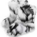 Women's Faux Fur Boots Furry Snow Boots Fuzzy Winter Shoes Fluffy Mid-Calf Flat Boots, Black White 41