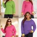 DOLNINE Womens-Plus-Size-Sweatshirts Color Block Long Sleeve Tops Fall Casual Crewneck Shirts Trendy Loose Fit Tunics XL-5XL (Black, XL)