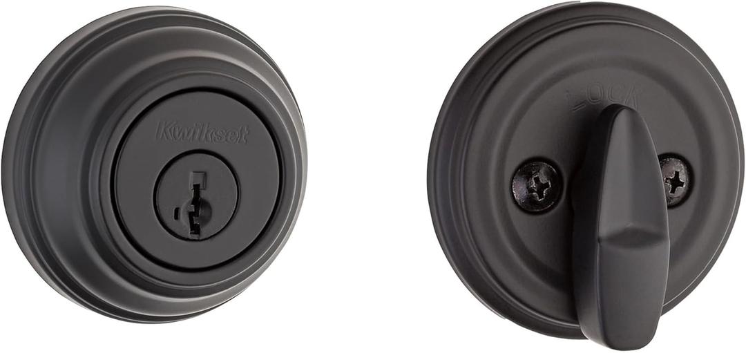 Kwikset 980 Deadbolt Lock, Matte Black Round Exterior Keyed Front Entry Door, Pick Resistant SmartKey Rekey Security, Single Cylinder Dead Bolt, with Microban Protection (New)