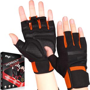 Workout Gloves - Orange, Silicone, Ambidextrous, Pull-On, Unisex Adult, Exercise and Fitness, Training, Gym Gloves with Enhanced Grip, Wrist Support & Palm Protection