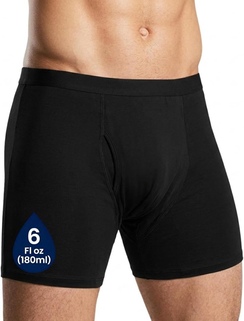 Reusable Incontinence Underwear for Men, Washable Leakproof Boxer Briefs with Side Leak Guards, 6 fl oz Max Sustained High Waist (Black, X-Large)