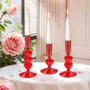 3Pcs Valentine's Day Glass Candle Holders Red Heart Glass Taper Candlesticks Coquette Crystal Candle Holders for Table Centerpiece Bridal Wedding Mother's Day