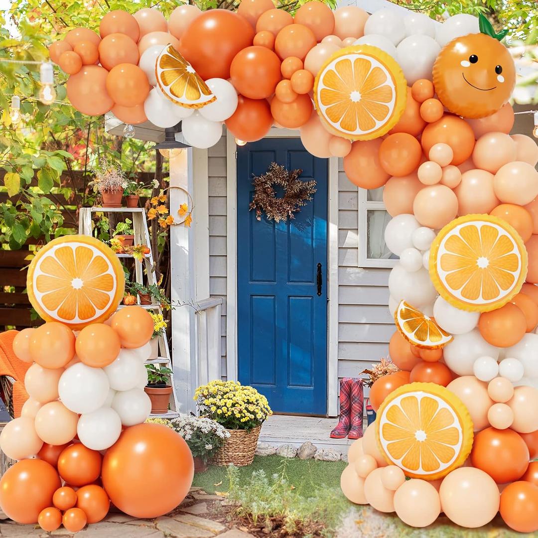 Little Cutie Baby Shower Decorations, 173PCS Orange Balloon Garland Arch kit, Macaron Pastel Orange Balloons, White Balloons for Baby Shower Tangerine Theme Fruit Birthday Party Decorations