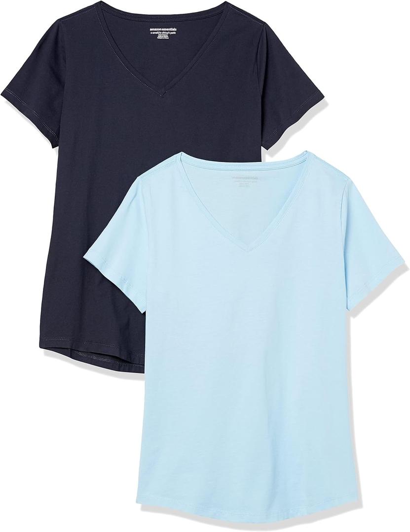 Women's Classic-Fit 100% Cotton Short-Sleeve V-Neck T-Shirt  Pack of 2 (Large)