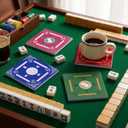 Shihanee 4 Pcs Ceramic Mahjong Coasters Bulk 3.94" x 3.94" Classic Absorbent Drink Mahjong Coasters with Cork Base Funny Mah Jong Gift Accessories Game Night Party Supplies for Cup Drink