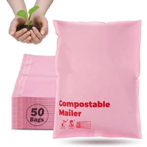 JENCENBIO Compostable Mailers Bags 10x15inch with Self-sealing Strip Eco Friendly Shipping Bags Envelopes for Clothing Shoes Packaging Pink