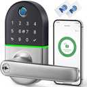 Smart Keypad Door Lock with Handle: NICE DIGI Keyless Entry Fingerprint Lock for Front/Interior Door, Electronic Digital Lock with Code, Easy Installation(Model X1) (Black-sliver)