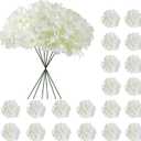 20 Pcs White Hydrangea Artificial Flowers Bulk, Faux Hydrangea Flowers Heads, Artificial Fake Silk Hydrangea Flowers with Stems, White Flowers Artificial for Decoration Wedding Dcor