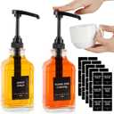 STARSIDE 16 oz Coffee Syrup Dispenser,2 pcs Clear Glass Syrup Bottle with 1/4oz Capacity Pump,Syrup Dispenser for Coffee Bar with Plastic Pump and Syrup Labels