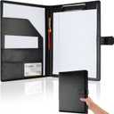Professional Padfolio with Clipboard, Faux Leather Portfolio Folder Binder, Legal Pad Holder for A4 Letter Size Notepad, Resume, Writing Pad, Ideal Organizer for Business Office Conference, Black