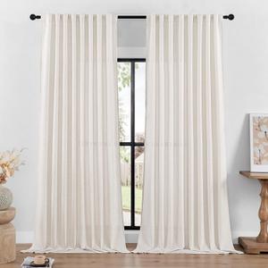 DaysU Linen Natural Curtains 102 Inches Long for Living Room 2 Panels Set Farmhouse Boho Privacy Light Filtering Semi Sheer Curtains for Bedroom Linen Rod Pocket Hook Belt 102 Inch