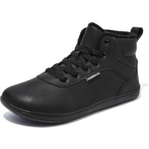 HOBIBEAR Womens Winter Barefoot Shoes Men Wide Toe Box Warm Faux Fur Lined Ankle Sneakers Black, 14 Women/ 13 Men