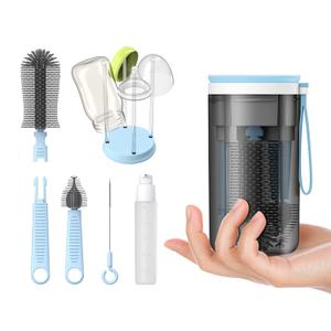 Travel Bottle Brush with Portable Bottle Drying Rack, Travel Essentials for Baby, Blue