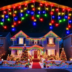 66 Ft Ice Lights for Outside, 640 LED Christmas Lights Outdoor Plug in, Christmas String Lights with 8 Modes & Timer for Holiday, Party, Wedding, House, Patio, Outdoor Decor(Multicolor)