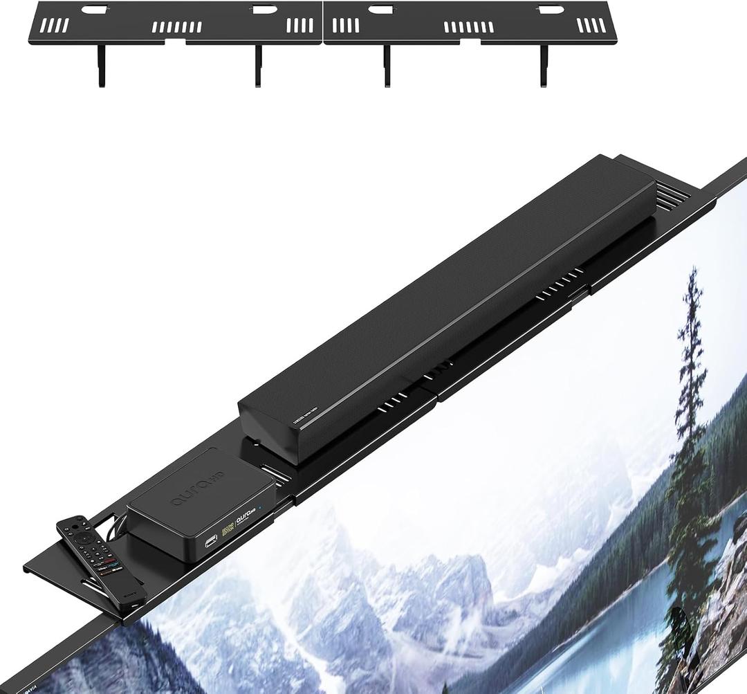 Adjustable Steel TV Top Shelf, Floating TV Stand, Universal Monitor Shelf for Soundbar, Game Console, Cable Box, Router Shelves (33.86X4.72inch)