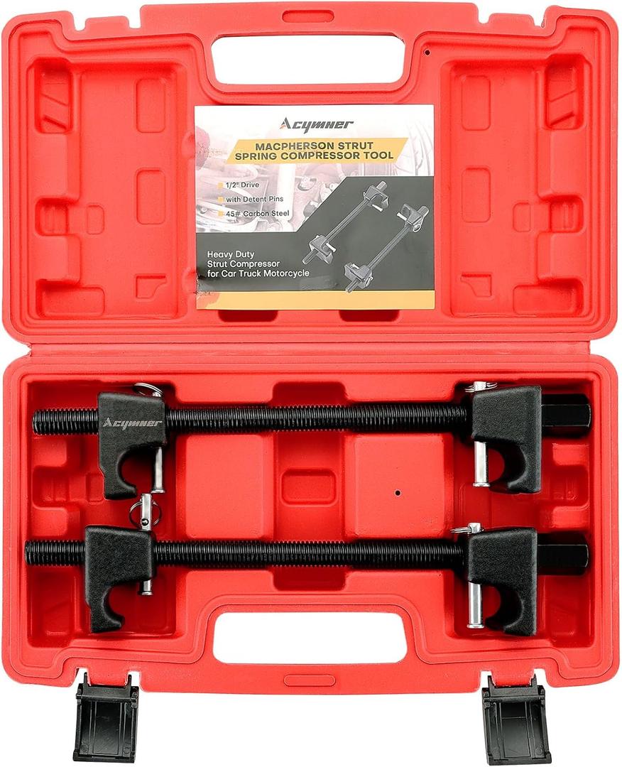 Macpherson Strut Spring Compressor Tool Kit | Universal Coil Spring Compressor Tool, 1/2" Square Drive Heavy Duty Strut Compressor for Car Truck Motorcycle, with Detent Pins, Set of 2,300mm (Red)