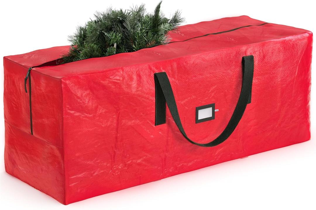 Zober Large Christmas Tree Storage Bag - Fits 9 Ft Artificial Trees - Plastic, Waterproof Christmas Tree Bag For Storage Box For Xmas - Strong, Durable Handles - Label Card Slot - Red