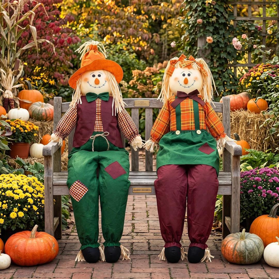 2 Pack 60" Large Scarecrow Thanksgiving Fall Sitting Scarecrow, Lovely