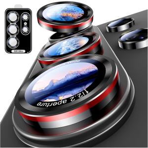 Uyiton for Samsung Galaxy S26 Ultra Camera Lens Protector - [Case-Friendly][Not Easy to Break][Ultra-Thin] Military-Grade Tempered Glass with Aluminum Metal Rear Camera Screen Cover - Black+Red