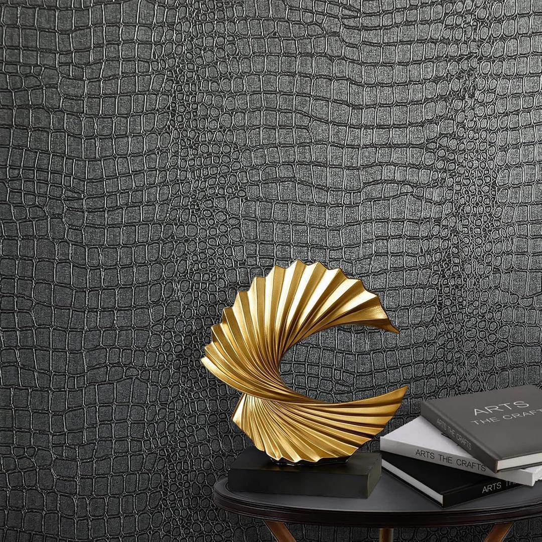 Zeeko Black Peel and Stick Wallpaper 23.6" x 400" Removable Crocodile Wallpaper Embossed Contact Paper Textured Wall Paper for Cabinet Bedroom Bathroom
