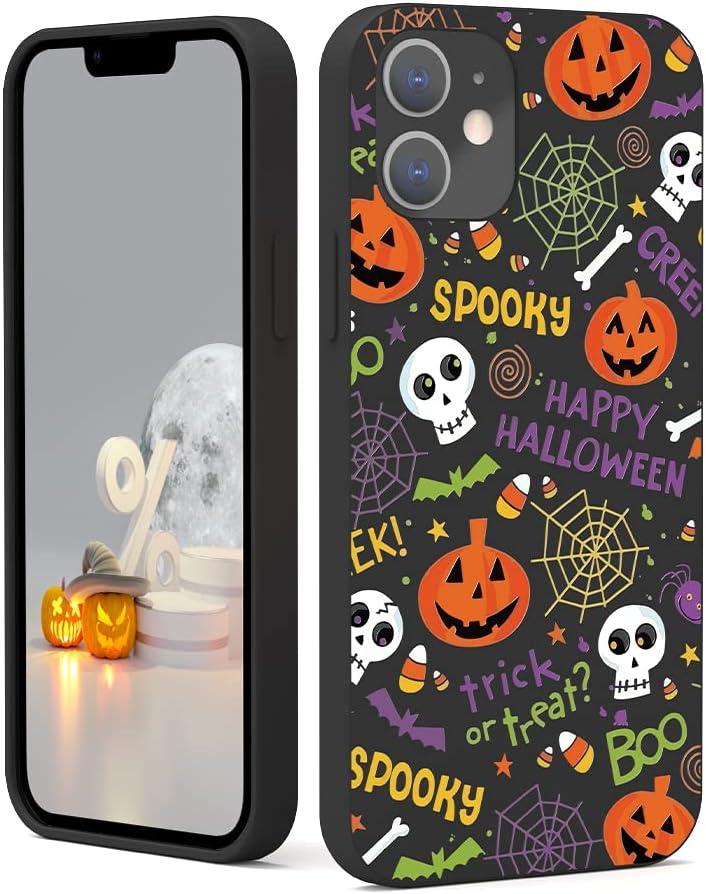 for iPhone 12 Pro Halloween Case,Black Matte Soft Slim Fit TPU Anti-Scratch Shockproof Protective Case with Halloween Designed for iPhone 12/12 Pro 6.1 inch (pumpkin spider web)