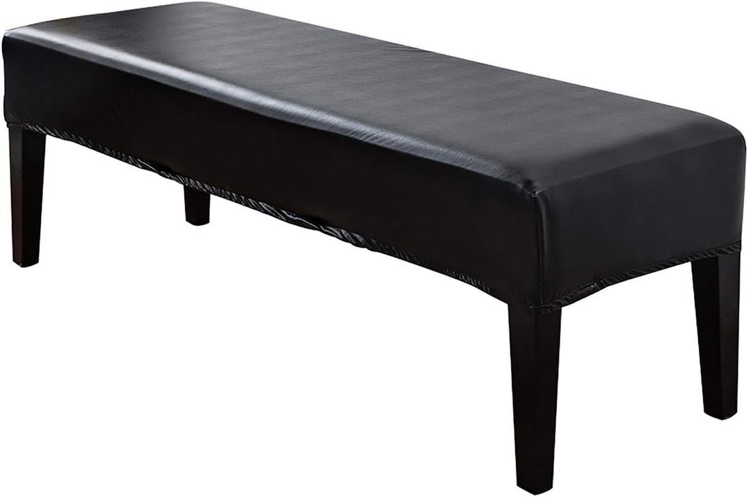 Tookie PU Leather Soft Stretch Dining Bench Cover, Waterproof Elastic Removable Seat Cushion Slipcover for Kitchen Dining Bench Seat Protector (Black)