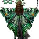 Halloween Green Butterfly Wings Costume for Womens, Butterfly Cape Set 4 PCS with Cloak, Mask, Headdress, Handheld, Halloween Fairy Wings Adult Women, Adult Fairy Wings