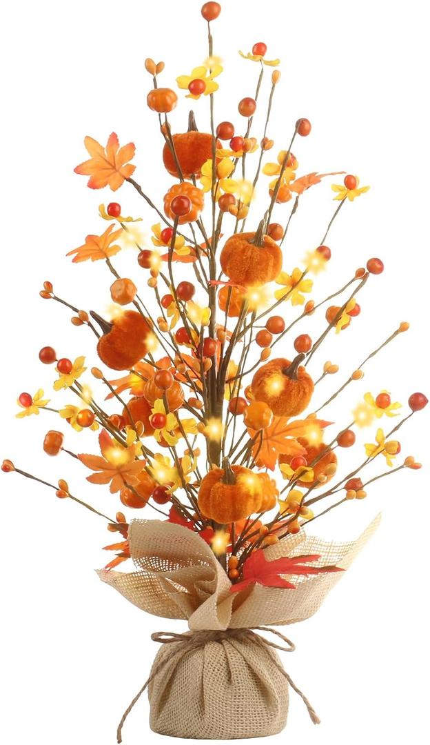 RoseCraft Fall Decor, 18 Inch Artificial Red Berry Maple Leaf Pumpkin Tree Tabletop Decorations, for Autumn Harvest Home Wedding Holiday Party Indoor Decor - Gifts.