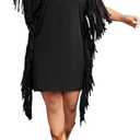 Verdusa Women's Plus Size Cowgirl Outfits Boho Fringe Dress Western Outfit Backless Tee Short Dresses, Black,  Large Plus