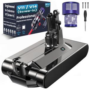 V11 Battery Replacement for Dyson V11 Animal, Absolute, Motorhead, Fluffy, 25.2V Li-ion Battery for SV14 Battery, 1 Screwdriver, 3 Screws, 2 V11 Filter(Not for Click-in Type)