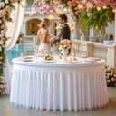 Wish Care White Tulle Tablecloth 48 Inch Spandex Elastic Round Table Cloths Ruffle Tutu Tulle Skirt 4ft Wrinkle Free Stretch Fitted Round Table Cover for Wedding Birthday Party Banquet Cake Events