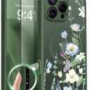 GVIEWIN for iPhone 16 Pro Case Compatible with MagSafe, [Military Grade Protection] [Screen Protector] Full Camera Protection Floral Translucent Women Magnetic Phone Case, Aquilegia/Forest Green