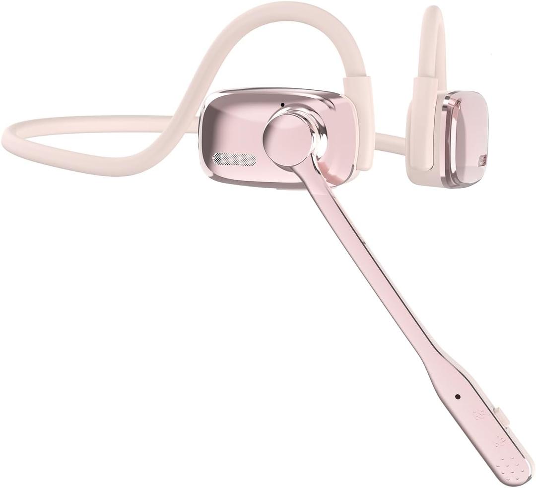 Bluetooth Headphones, Bluetooth V5.4 Wireless Headphones with Noise Cancelling Mic, 12H Playtime, 15.4mm Diaphragm Driver, Open Ear Headset for Office Meeting Running Cycling Driving (Pink)