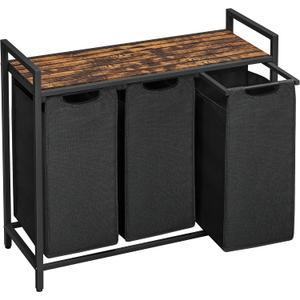 VASAGLE Laundry Hamper, Laundry Basket, Laundry Sorter with 3 Pull-Out and Removable Bags, Shelf, Metal Frame, 3 x 10.6 Gallons (40 L), 36.4 x 13 x 28.4 Inches, Ink Black and Rustic Brown UBLH301B01, 3 Bags - 120 L