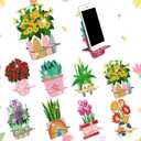 Kenning 8 Pcs Spring Flower Diamond Painting Cell Phone Stand DIY 5D Full Crystal Acrylic Floral Potted Green Plant Diamond Art Phone Holders Kits for Beginner Adult DIY Craft Spring Gifts