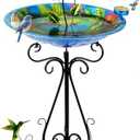 DREAMSOUL 20" Hummingbird Bird Bath Stand, Metal Deep Bird Bath for Outside with Folding Bracket, 2 in 1 Birdbath and Feeder for Garden Lawn Yard
