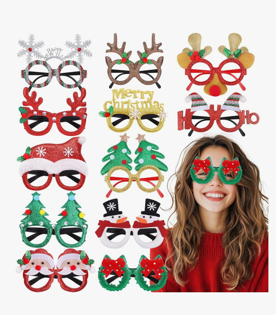 12Pcs Christmas Glasses Glitter Party Decorations Glasses Frames Cute Christmas Photo Props